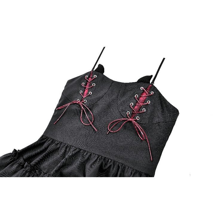 Darkinlove Women's Gothic Lace-up Two-tone Layered Ruffle Hem Slip Dress