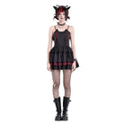 Darkinlove Women's Gothic Lace-up Two-tone Layered Ruffle Hem Slip Dress