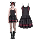 Darkinlove Women's Gothic Lace-up Two-tone Layered Ruffle Hem Slip Dress