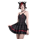 Darkinlove Women's Gothic Lace-up Two-tone Layered Ruffle Hem Slip Dress