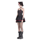 Darkinlove Women's Gothic Lace-up Two-tone Layered Ruffle Hem Slip Dress