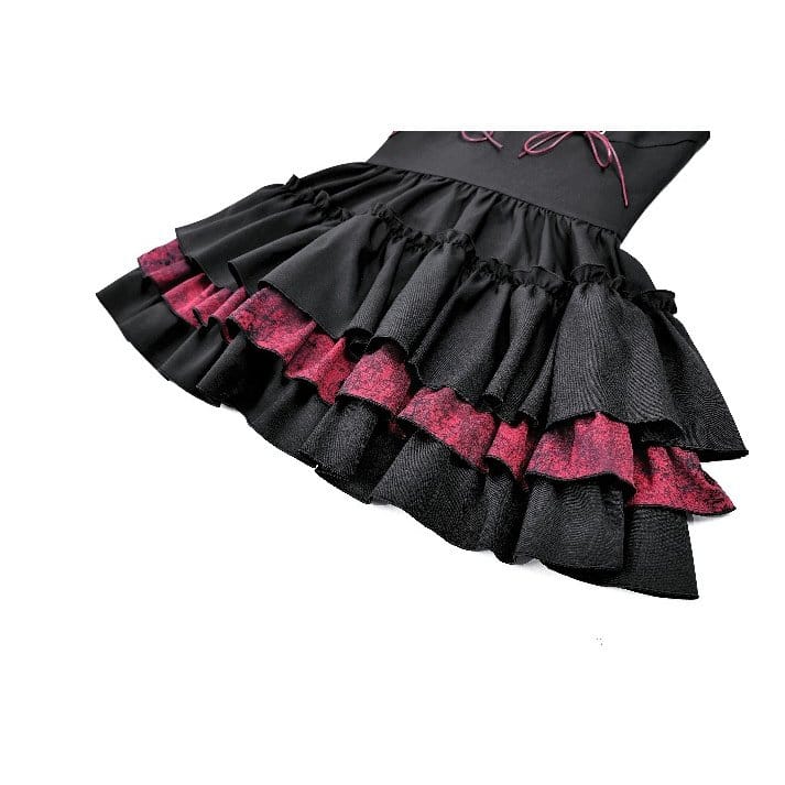 Darkinlove Women's Gothic Lace-up Two-tone Layered Ruffle Hem Slip Dress