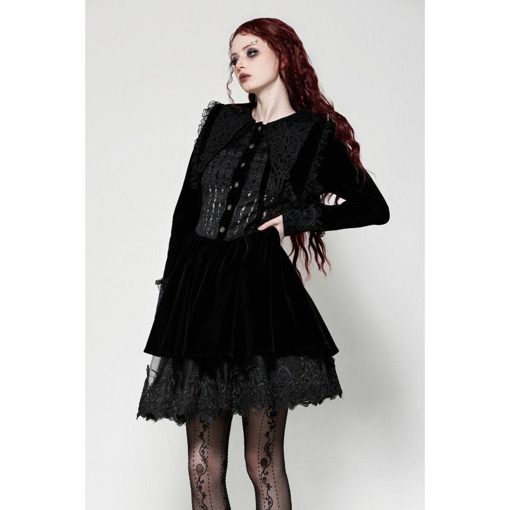 Darkinlove Women's Gothic Lace Velvet Short Dress