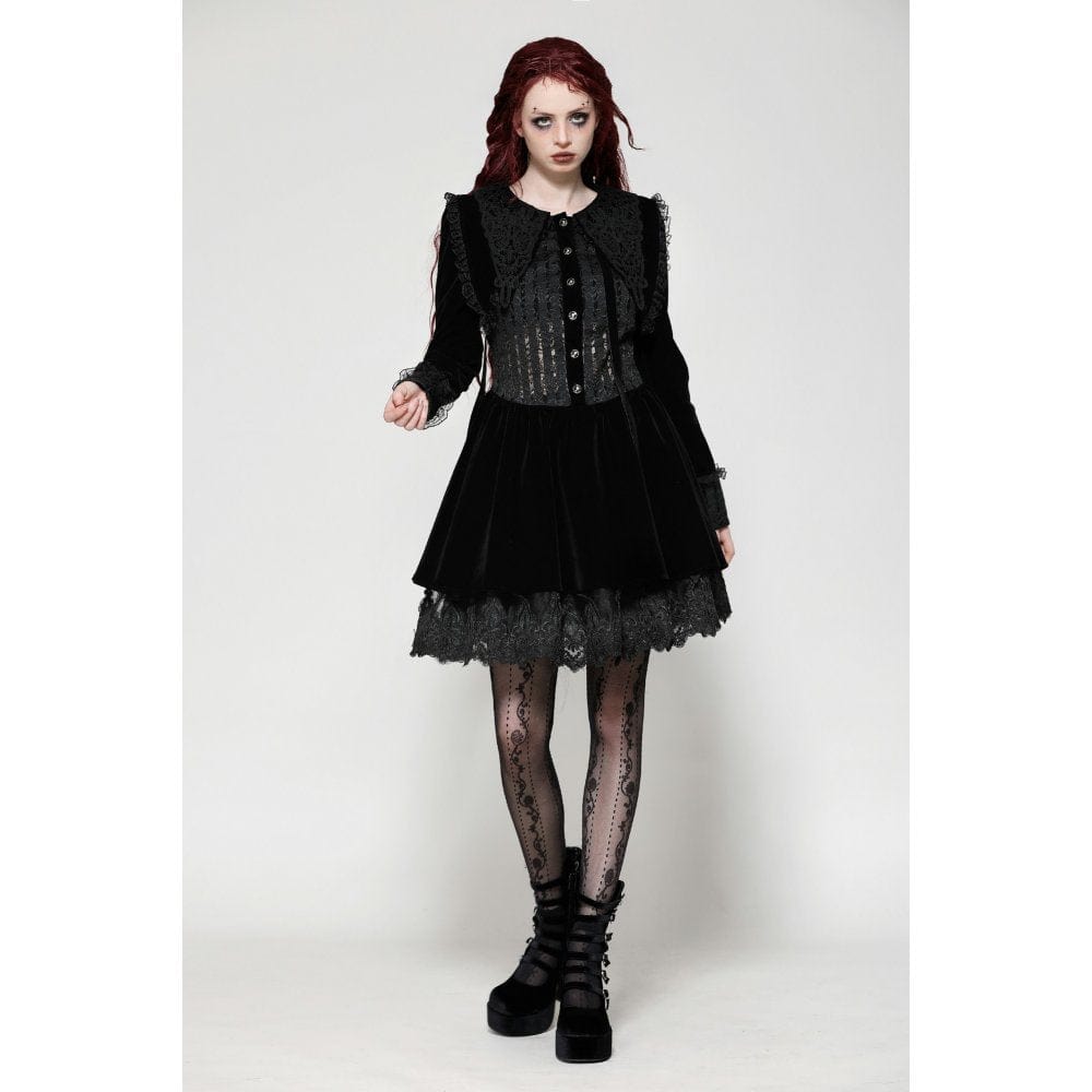 Darkinlove Women's Gothic Lace Velvet Short Dress