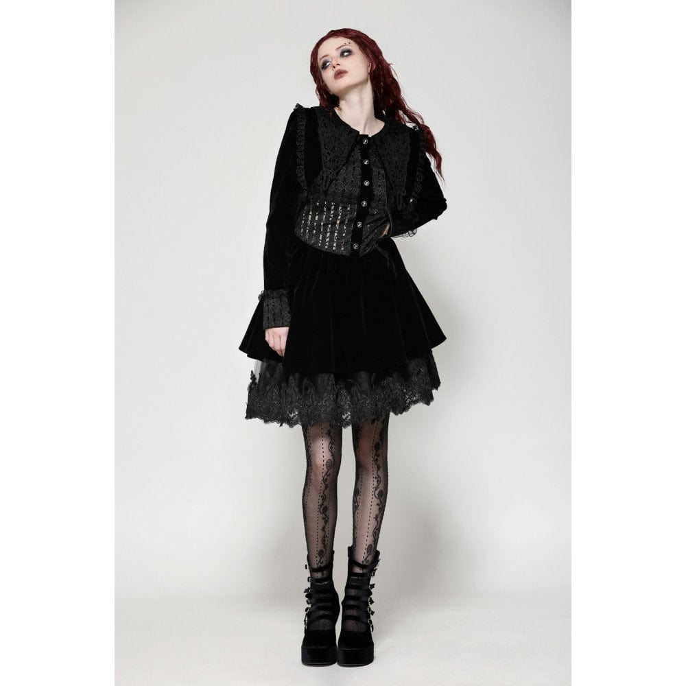 Darkinlove Women's Gothic Lace Velvet Short Dress