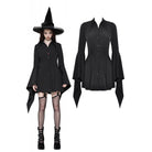 Darkinlove Women's Gothic Lapel Collar Flared Sleeved Witch Dress