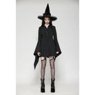 Darkinlove Women's Gothic Lapel Collar Flared Sleeved Witch Dress