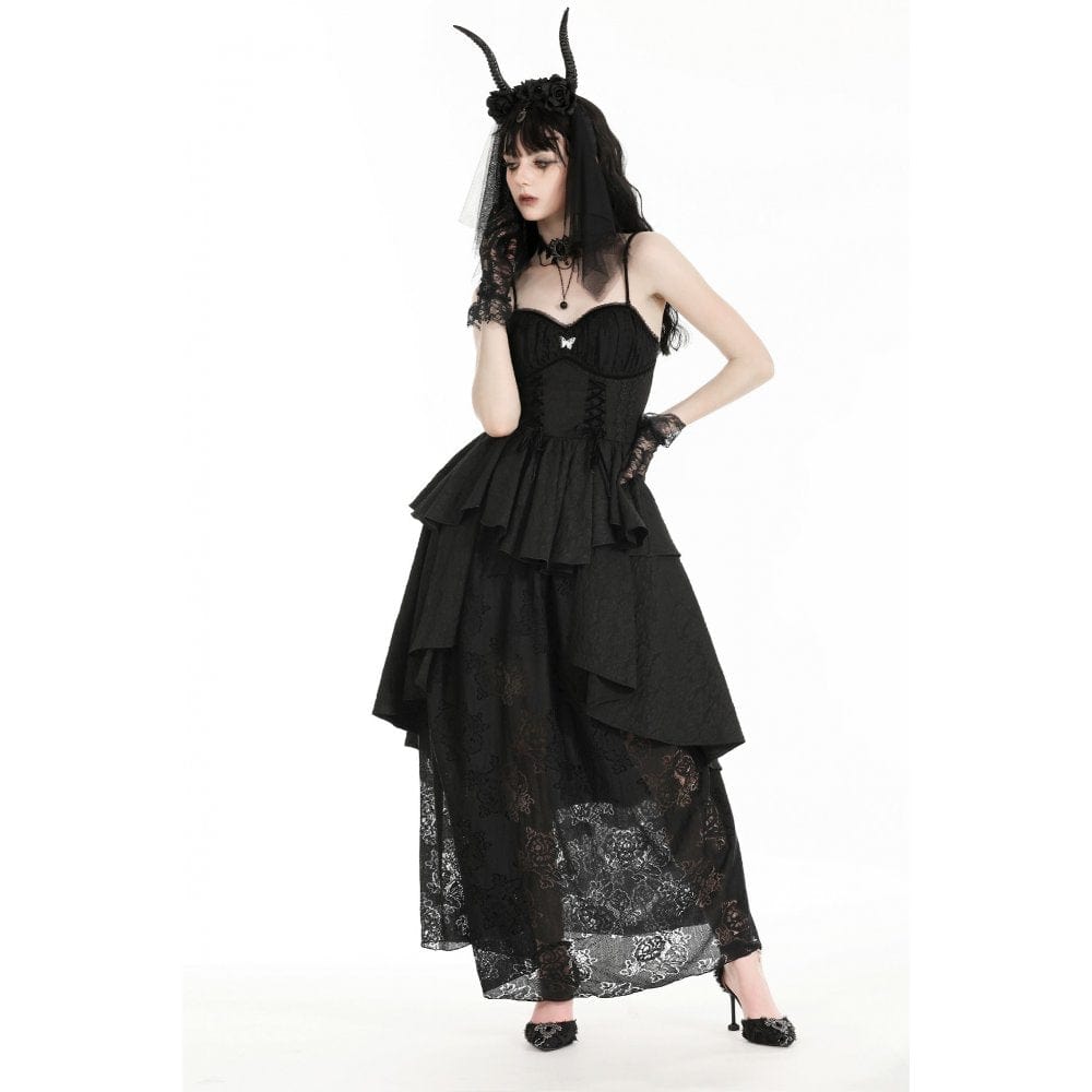 Darkinlove Women's Gothic Layered High/Low Gown Slip Dress