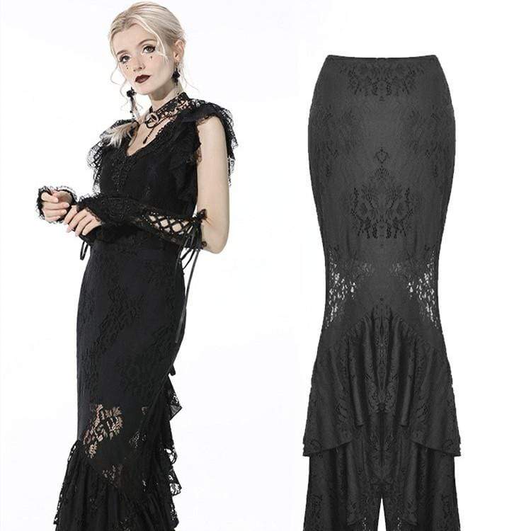 Darkinlove Women's Gothic Layered Lace Black Mermaid Skirt