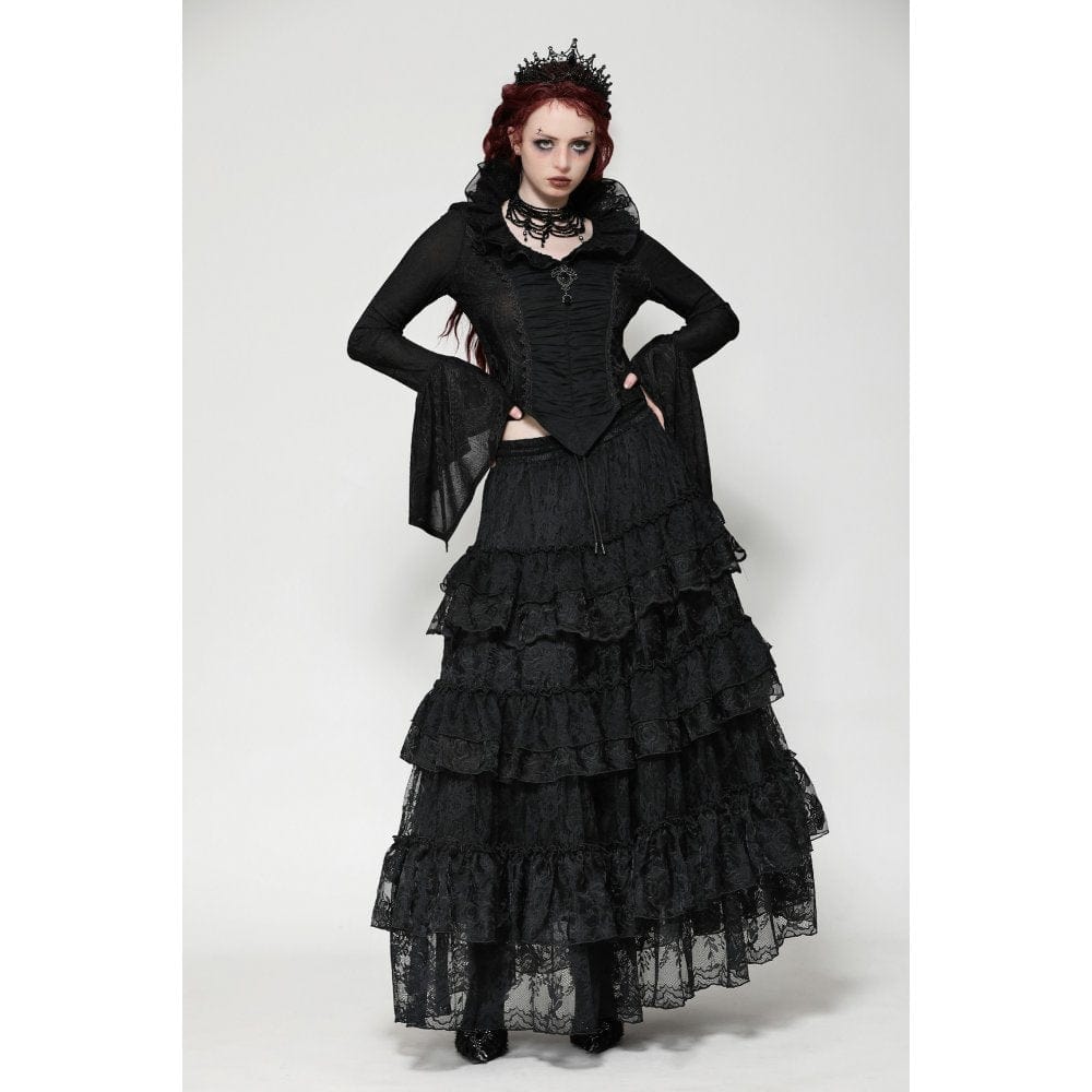 Darkinlove Women's Gothic Layered Lace Long Skirt