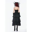 Darkinlove Women's Gothic Layered Lace Ruched Maxi Dress