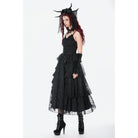 Darkinlove Women's Gothic Layered Lace Ruched Maxi Dress