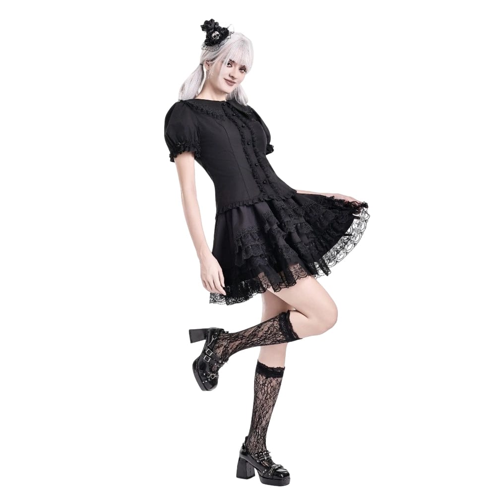 Darkinlove Women's Gothic Layered Lace Trim Ruffle Mini Skirt