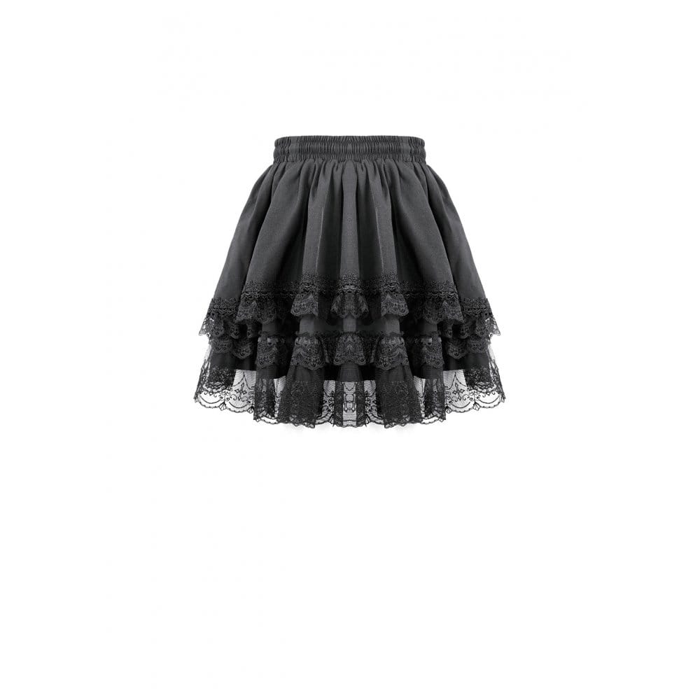 Darkinlove Women's Gothic Layered Lace Trim Ruffle Mini Skirt