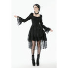 Darkinlove Women's Gothic Layered Lace-up Square-cut Collar Dress