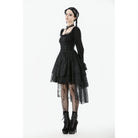 Darkinlove Women's Gothic Layered Lace-up Square-cut Collar Dress