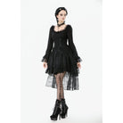 Darkinlove Women's Gothic Layered Lace-up Square-cut Collar Dress