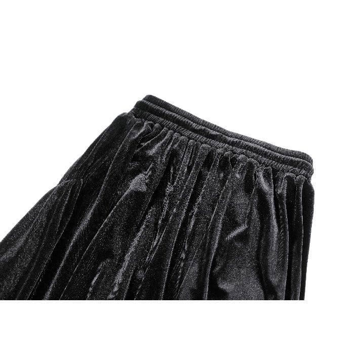 Darkinlove Women's Gothic Layered Pleated Mesh Splice Velvet A-Line Maxi Skirt