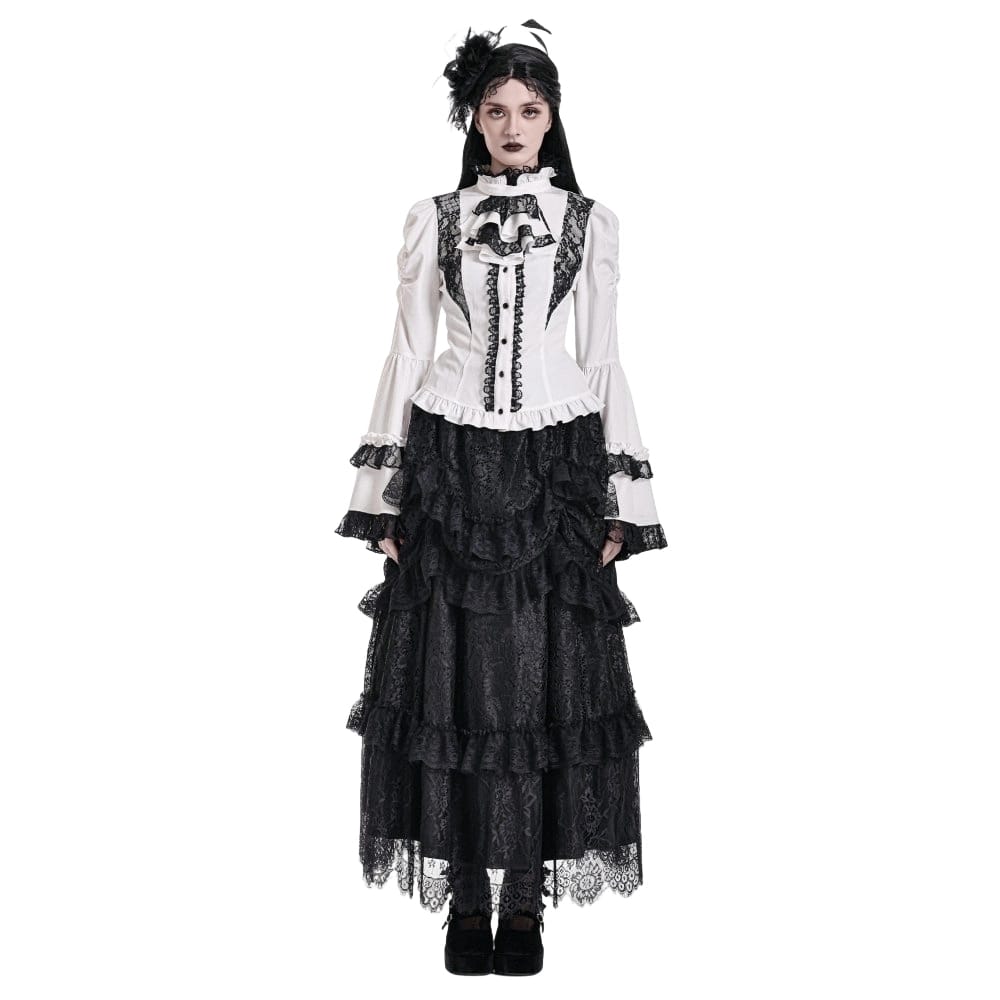 Darkinlove Women's Gothic Layered Ruffle Floral Lace Maxi Skirt