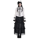 Darkinlove Women's Gothic Layered Ruffle Floral Lace Maxi Skirt