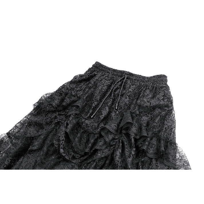 Darkinlove Women's Gothic Layered Ruffle Floral Lace Maxi Skirt