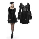 Darkinlove Women's Gothic Layered Sleeved Lace Splice Wedding Dress