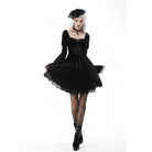 Darkinlove Women's Gothic Layered Sleeved Lace Splice Wedding Dress