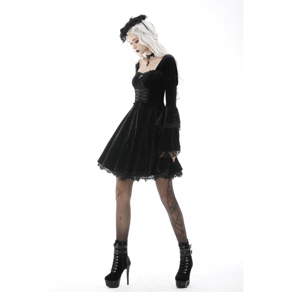 Darkinlove Women's Gothic Layered Sleeved Lace Splice Wedding Dress