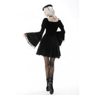 Darkinlove Women's Gothic Layered Sleeved Lace Splice Wedding Dress