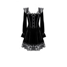 Darkinlove Women's Gothic Leopard Print Ruffle Trim Bishop Sleeve Velvet Short Dressss