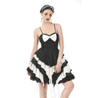 Darkinlove Women's Gothic Lolita Bowknot Contrast Color Slip Dress