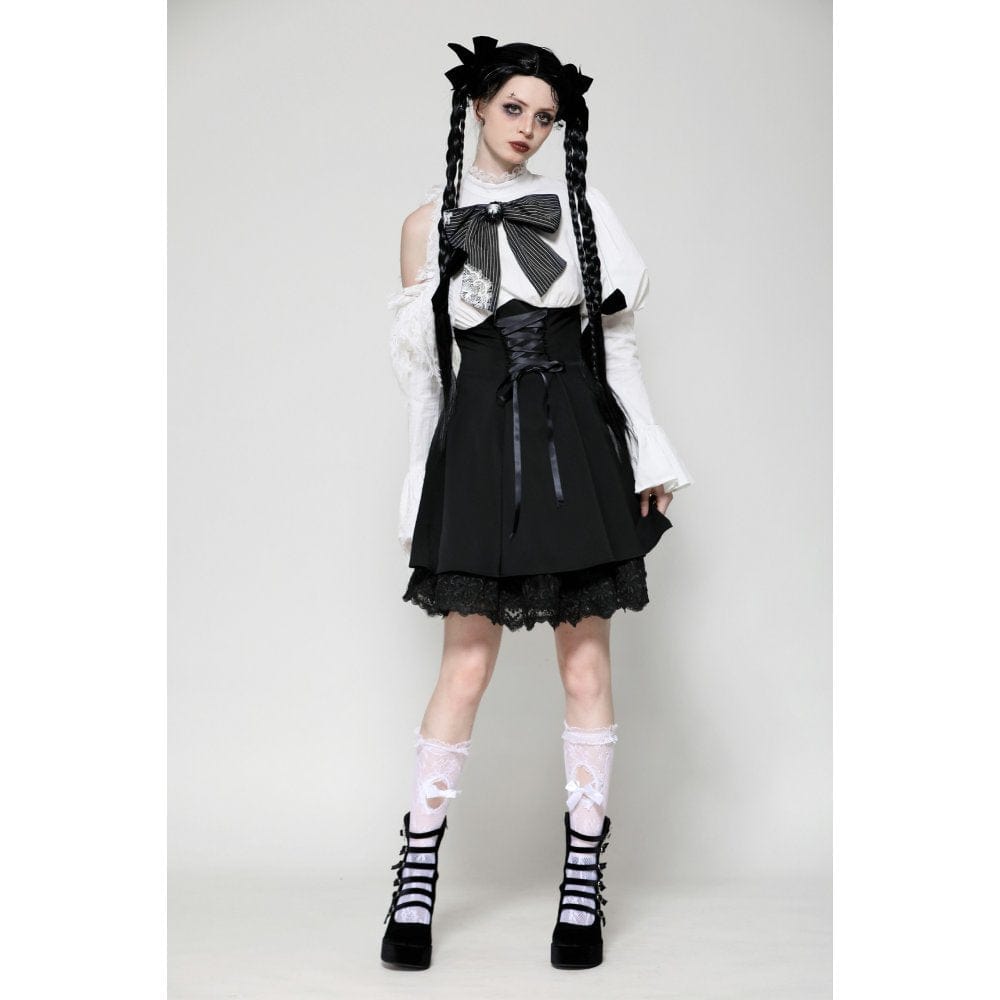 Darkinlove Women's Gothic Lolita Bowknot Short Dress Black White