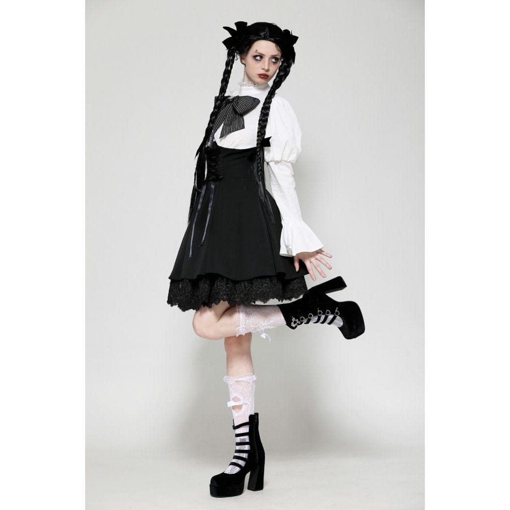 Darkinlove Women's Gothic Lolita Bowknot Short Dress Black White