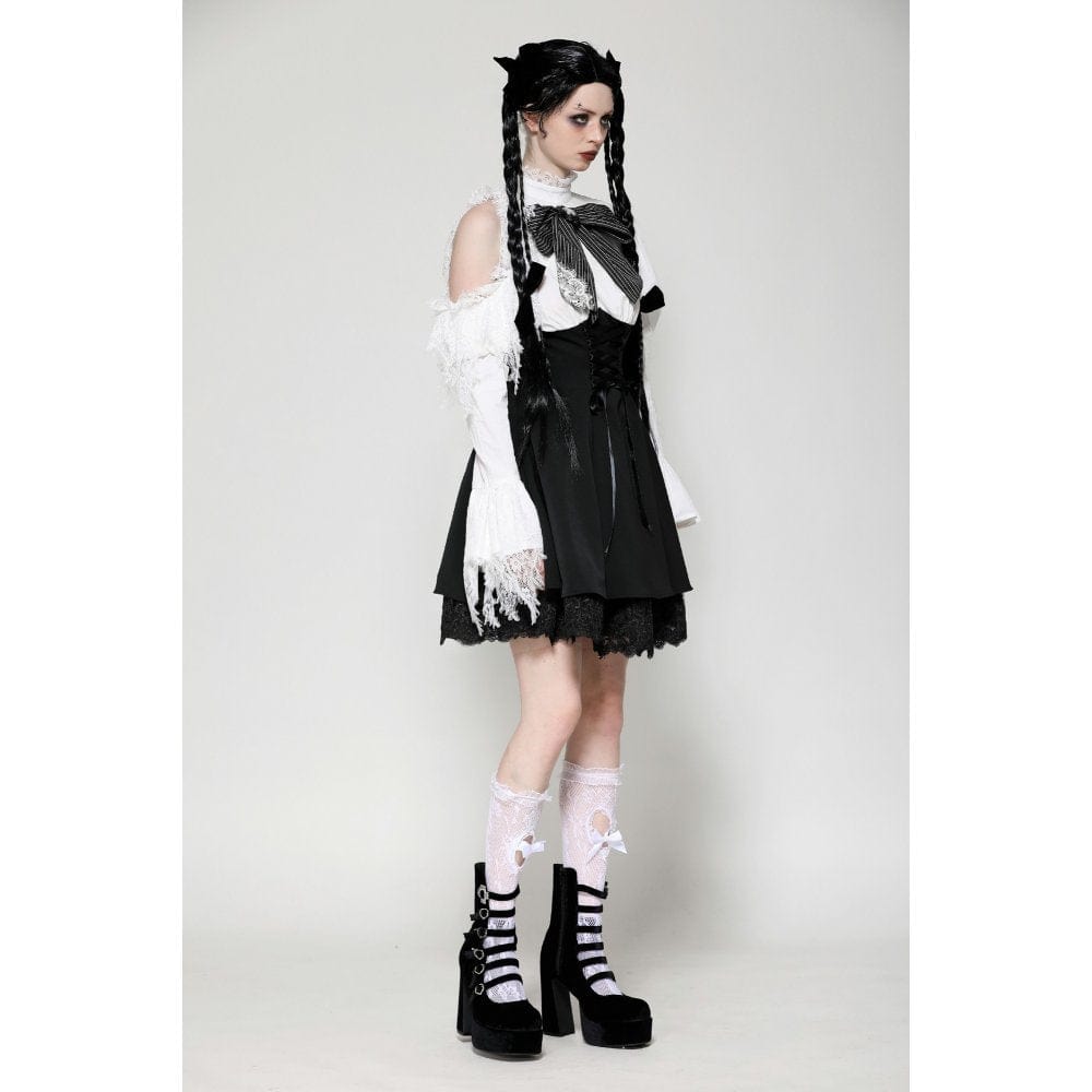 Darkinlove Women's Gothic Lolita Bowknot Short Dress Black White