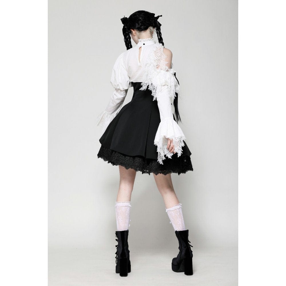 Darkinlove Women's Gothic Lolita Bowknot Short Dress Black White