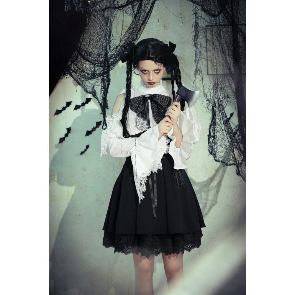 Darkinlove Women's Gothic Lolita Bowknot Short Dress Black White