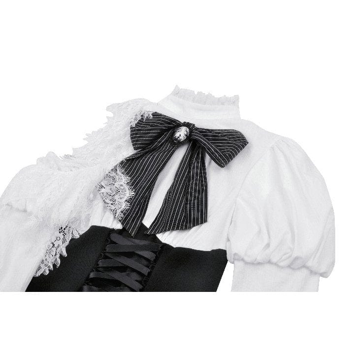 Darkinlove Women's Gothic Lolita Bowknot Short Dress Black White