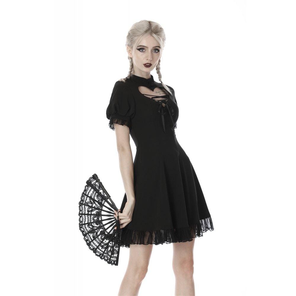 Darkinlove Women's Gothic Lolita Heart Hollowed Lace-up Midi Dresses