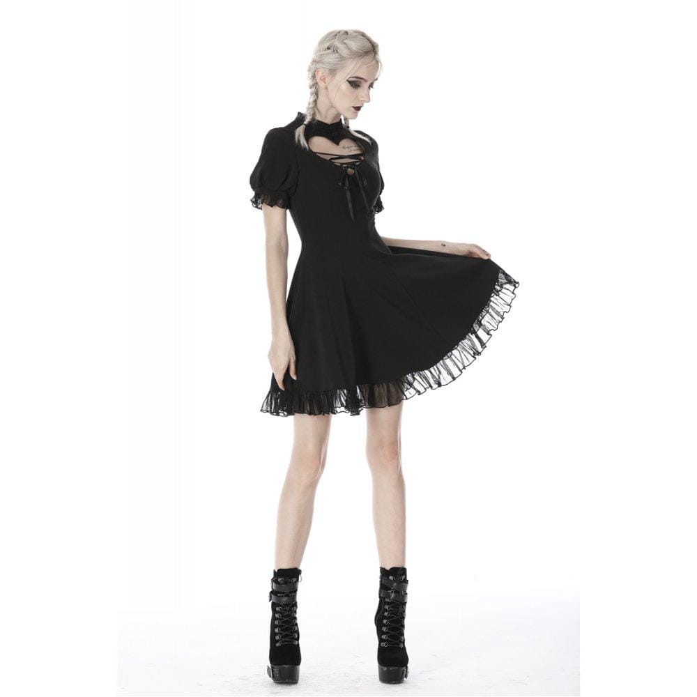 Darkinlove Women's Gothic Lolita Heart Hollowed Lace-up Midi Dresses