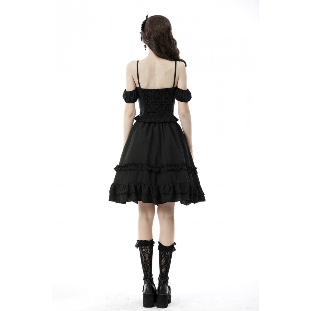 Darkinlove Women's Gothic Lolita Off Shoulder Bowknot Short Sleeved Crop Top