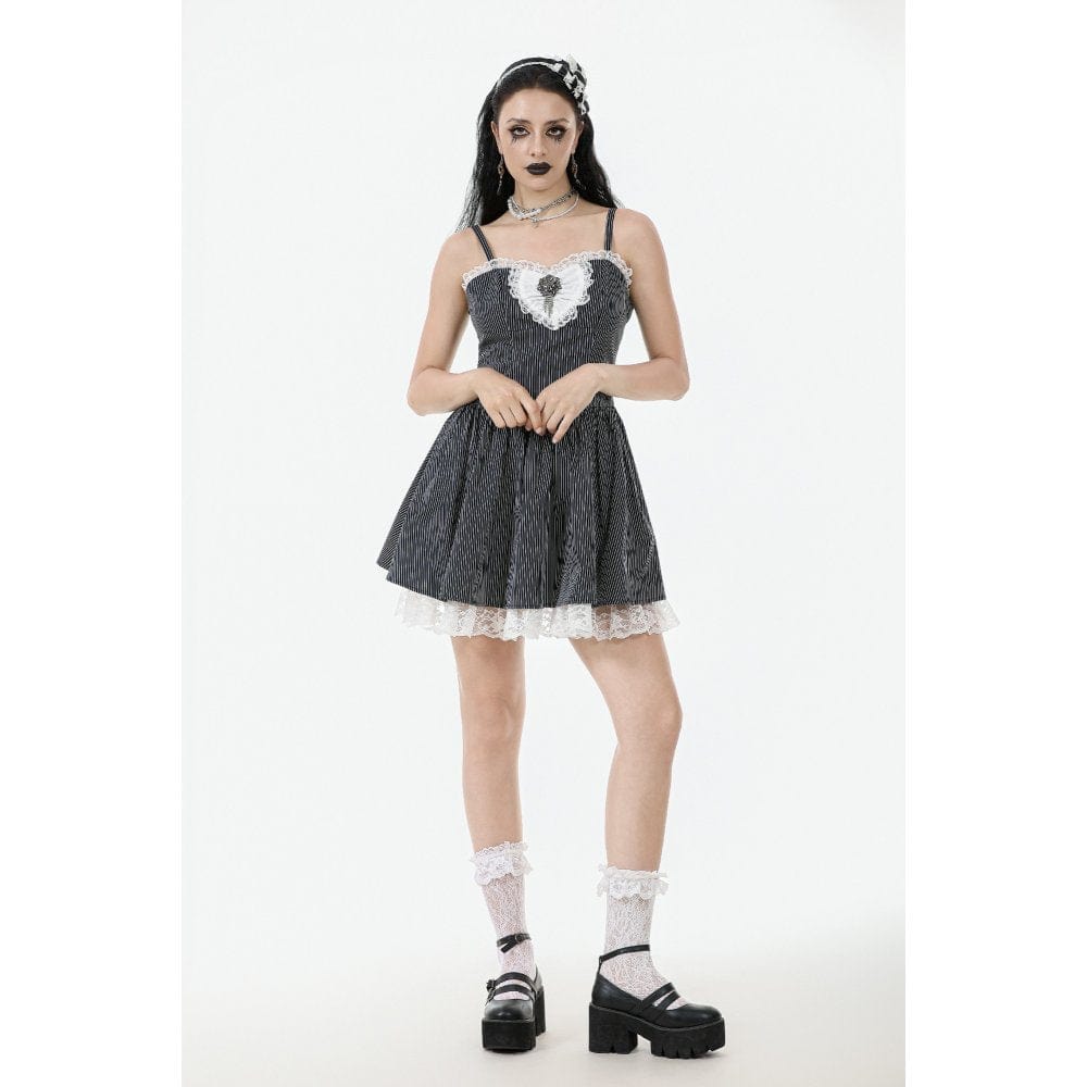 Darkinlove Women's Gothic Lolita Pinstriped Slip Dress