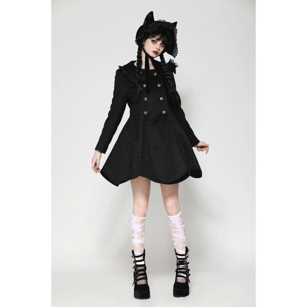 Darkinlove Women's Gothic Lolita Pleated Buttons Coat