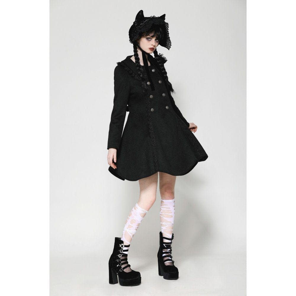 Darkinlove Women's Gothic Lolita Pleated Buttons Coat