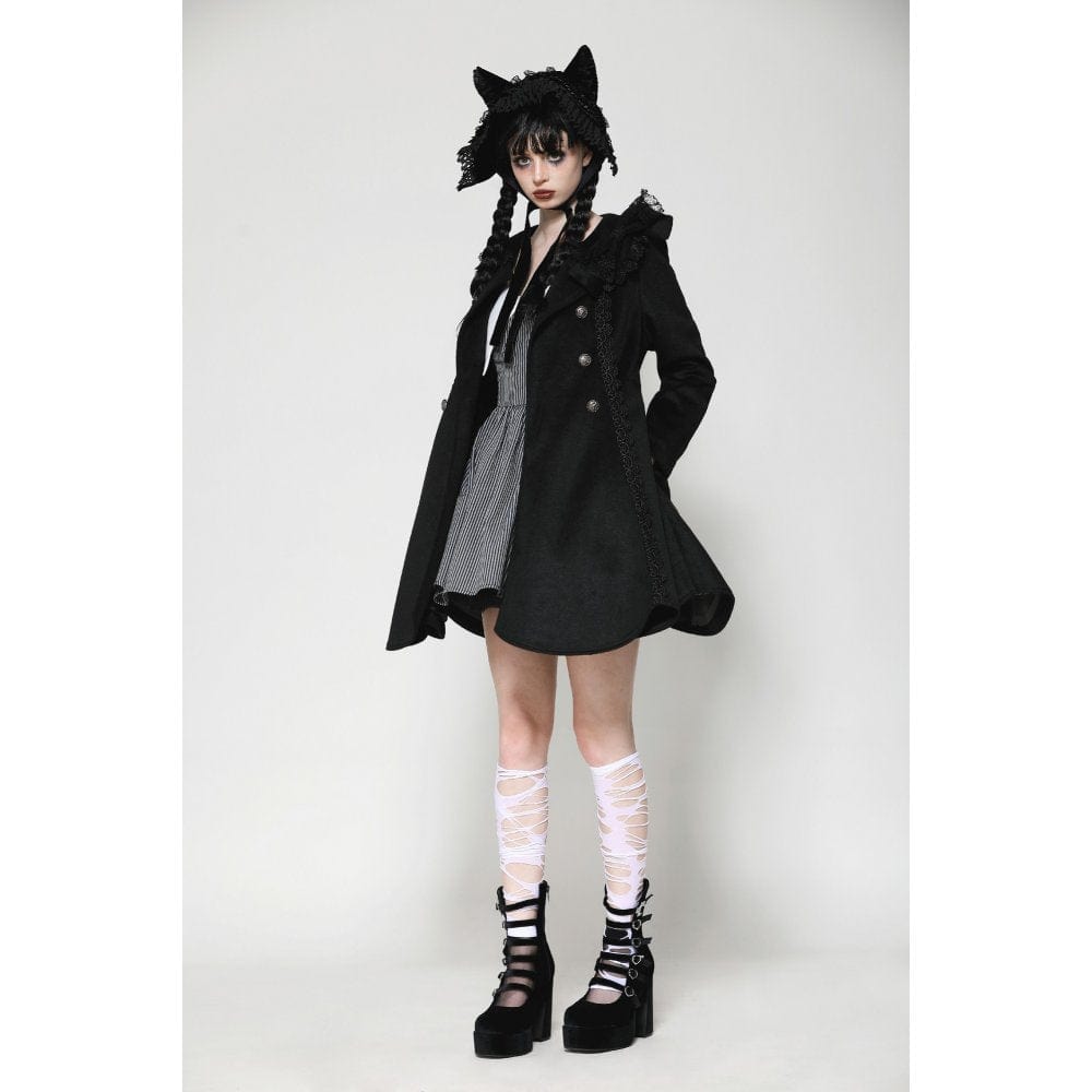 Darkinlove Women's Gothic Lolita Pleated Buttons Coat