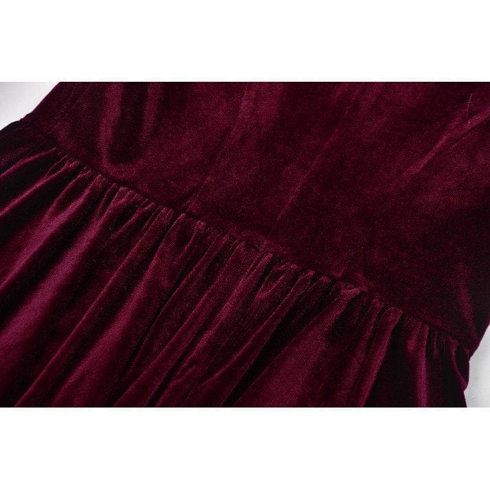 Darkinlove Women's Gothic Lolita Puff Sleeved Lace Velvet Dress