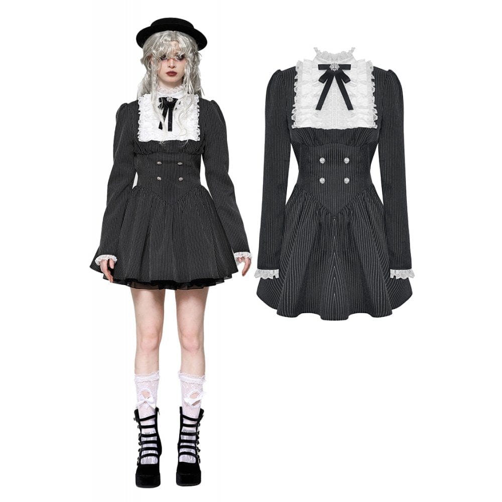 Darkinlove Women's Gothic Lolita Ruffled Lace Short Dress Black White