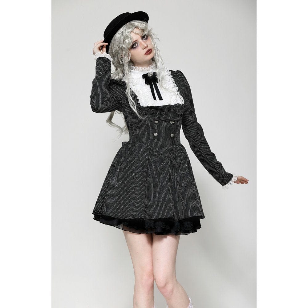 Darkinlove Women's Gothic Lolita Ruffled Lace Short Dress Black White