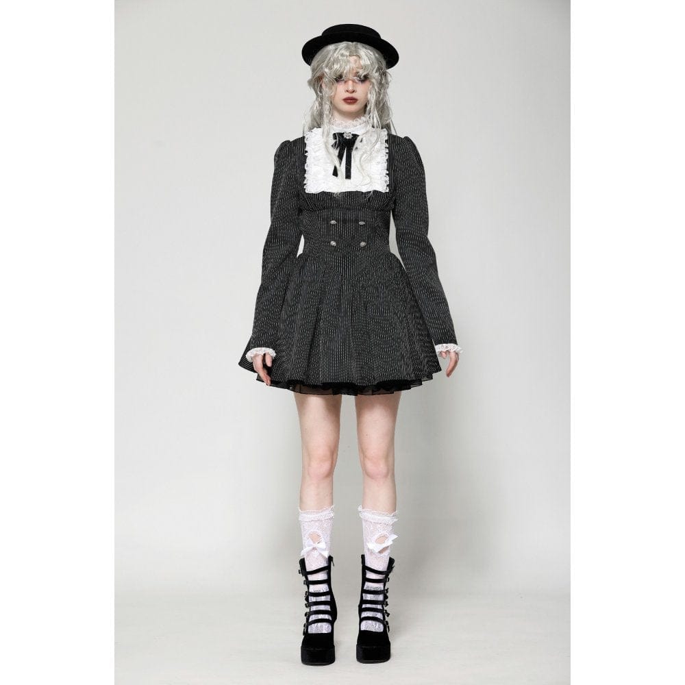 Darkinlove Women's Gothic Lolita Ruffled Lace Short Dress Black White