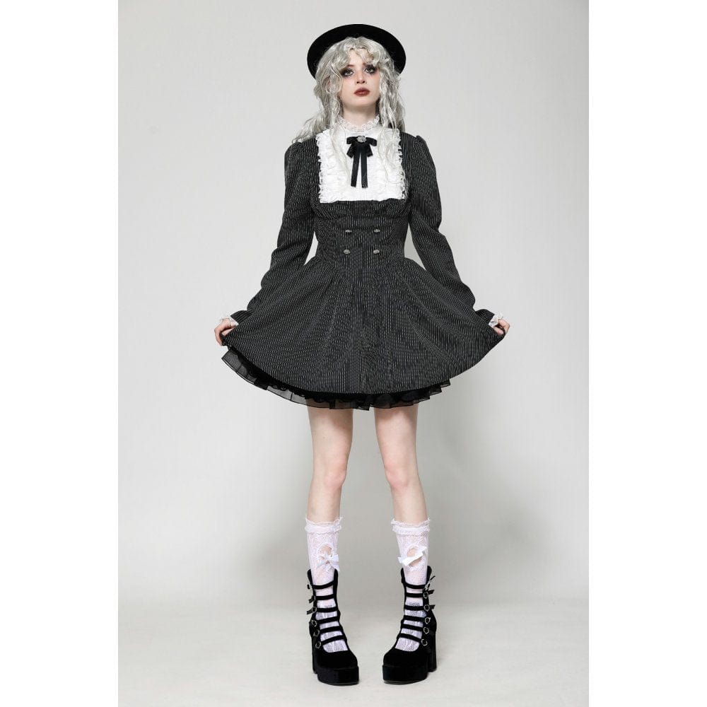 Darkinlove Women's Gothic Lolita Ruffled Lace Short Dress Black White