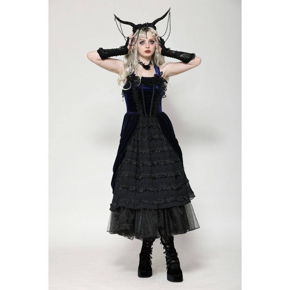 Darkinlove Women's Gothic Lolita Ruffled Lace Slip Dress Wedding Dress